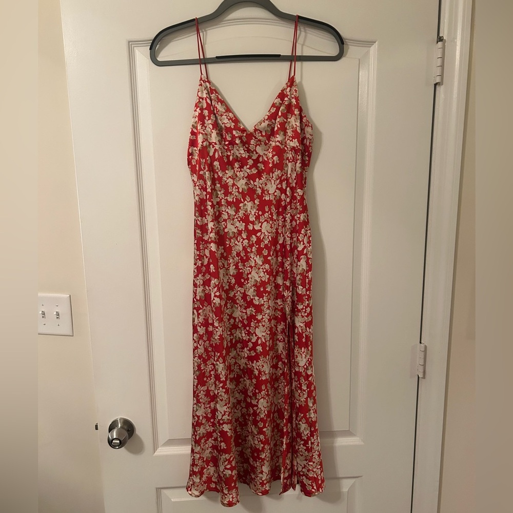 Spaghetti Strap Red Floral Midi Dress - Picture 4 of 5